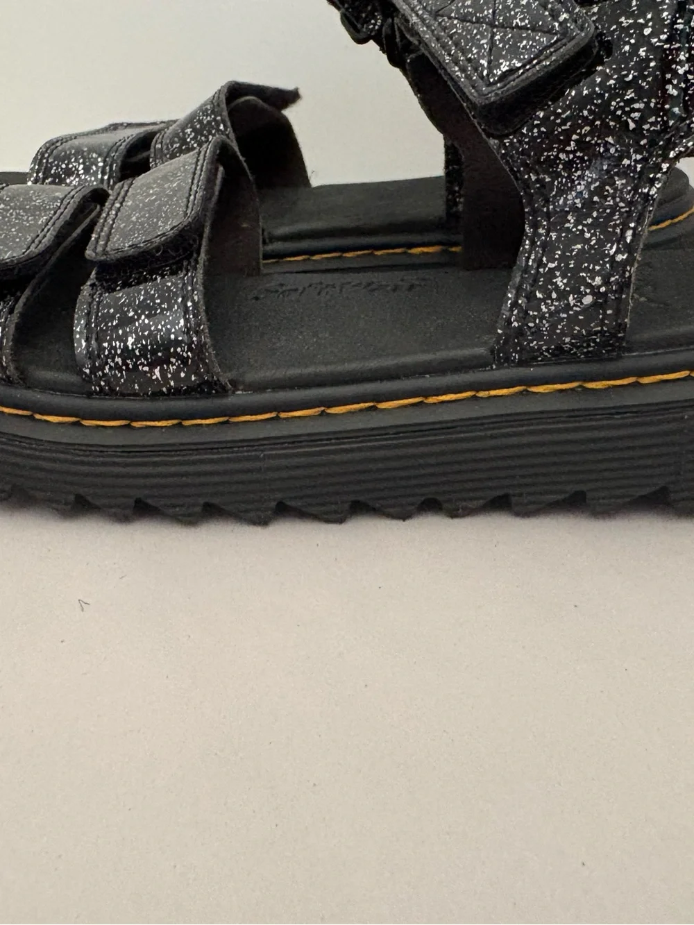 Dr. Martens Jr Klaire Sandals Black Cosmic Glitter Finish Size 2